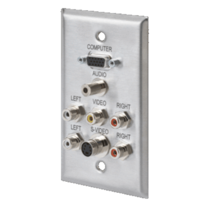 Stainless Steel Wallplate With VGA, 3.5 Stereo Audio, RCA Video Audio, S-Video, RCA Audio Feed Thru