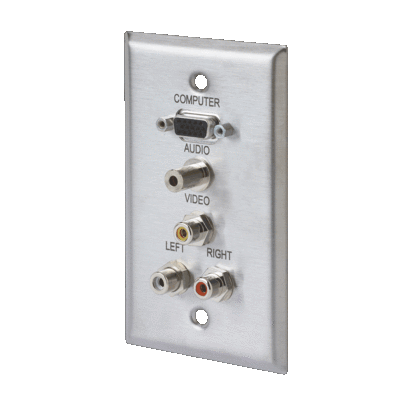 Stainless Steel Wallplate With VGA, 3.5 Stereo Audio, RCA Video Audio Feed Thru