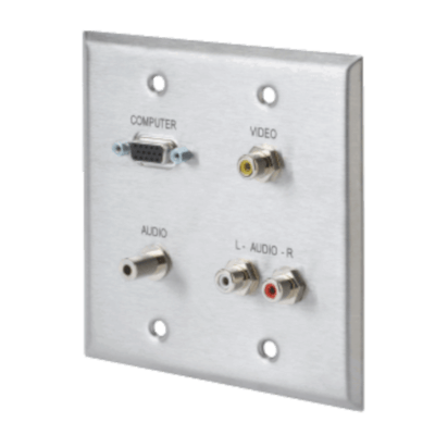 Stainless Steel Wallplate With VGA, RCA Video Audio, 3.5 Stereo Audio Feed Thru