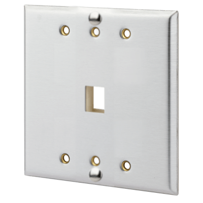 1 Port Keystone Wall Plate with Phone Studs - Stainless Steel - 2 Gang